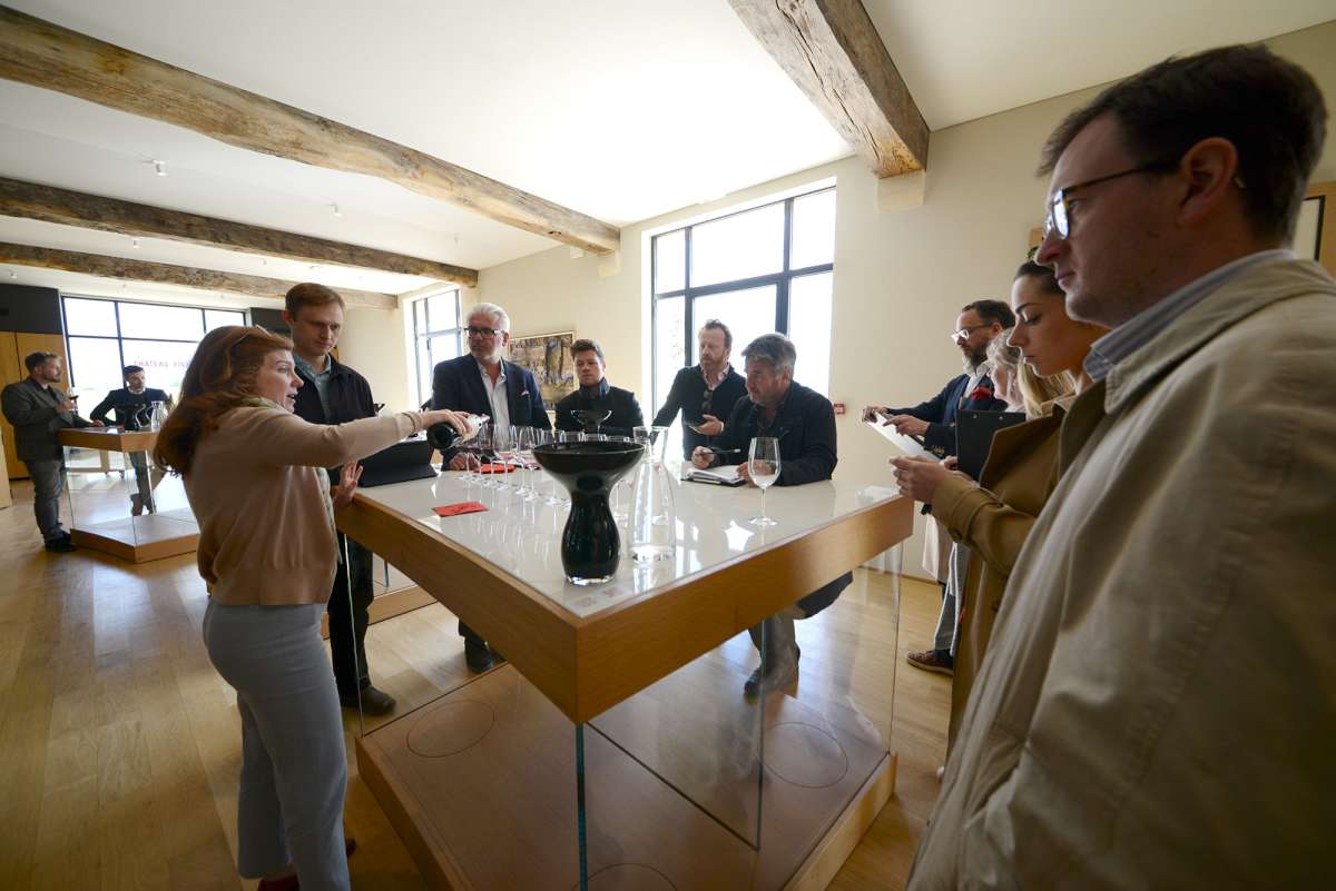The team tasting Château Figeac 2023 in the winery
